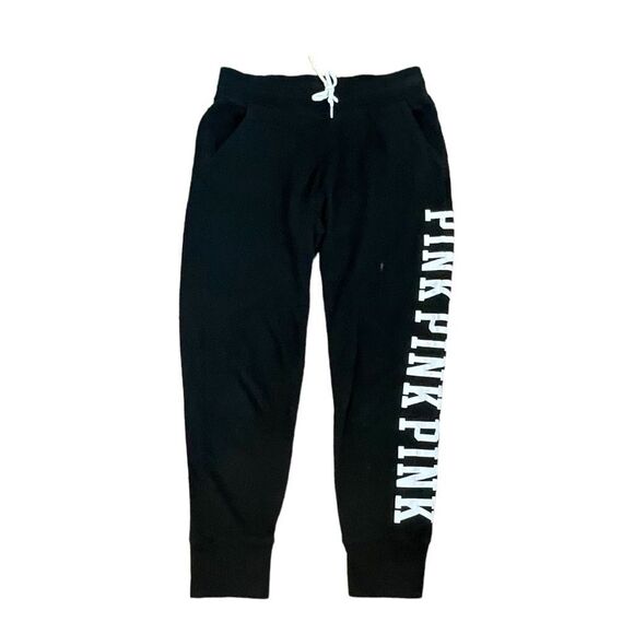 Pink Victoria's Secret Sweatpant Joggers Black White Fleece Drawstring S - Picture 1 of 7